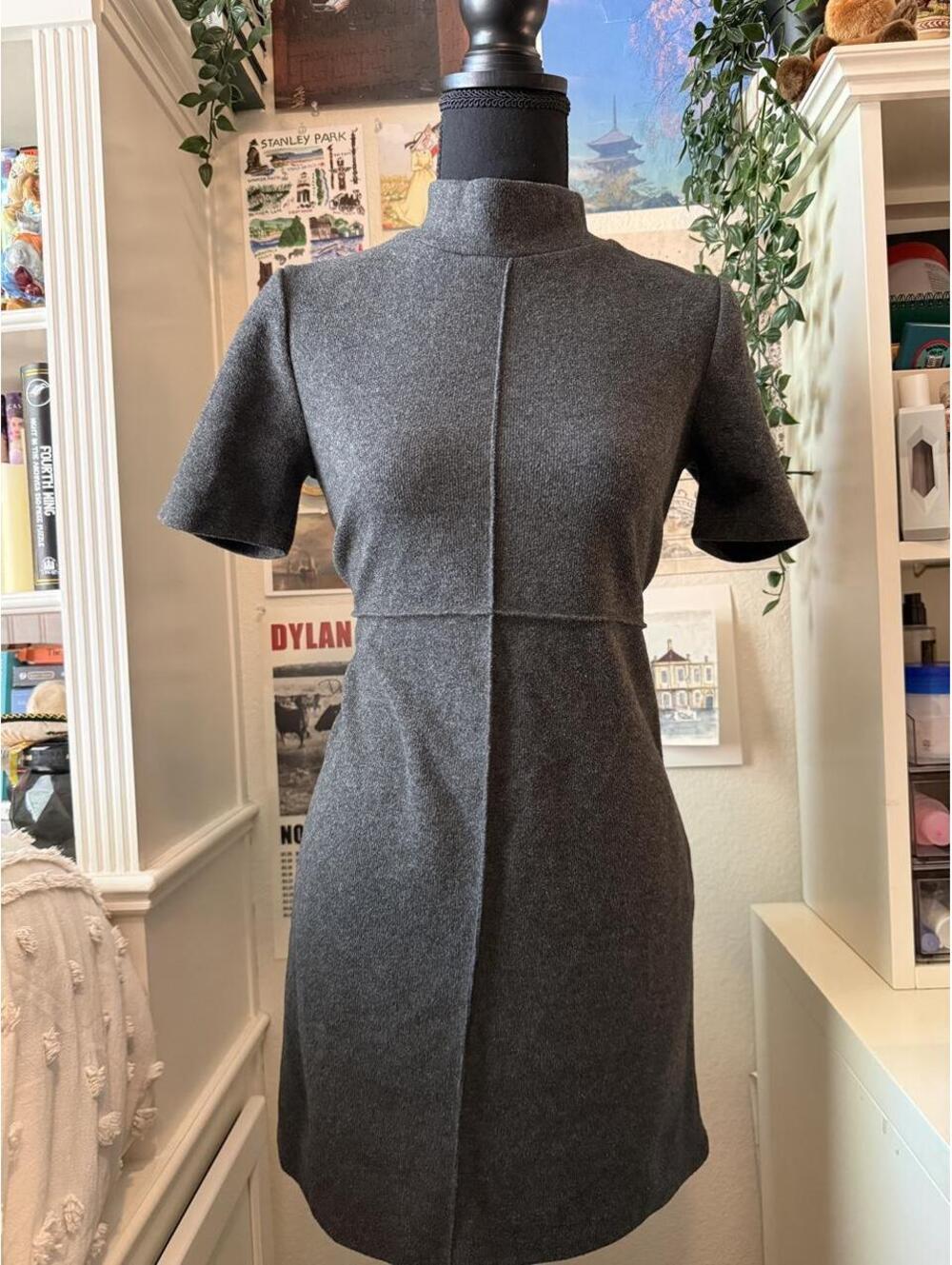 Zara Gray Mock Neck Short Sleeve Knit Mini Dress